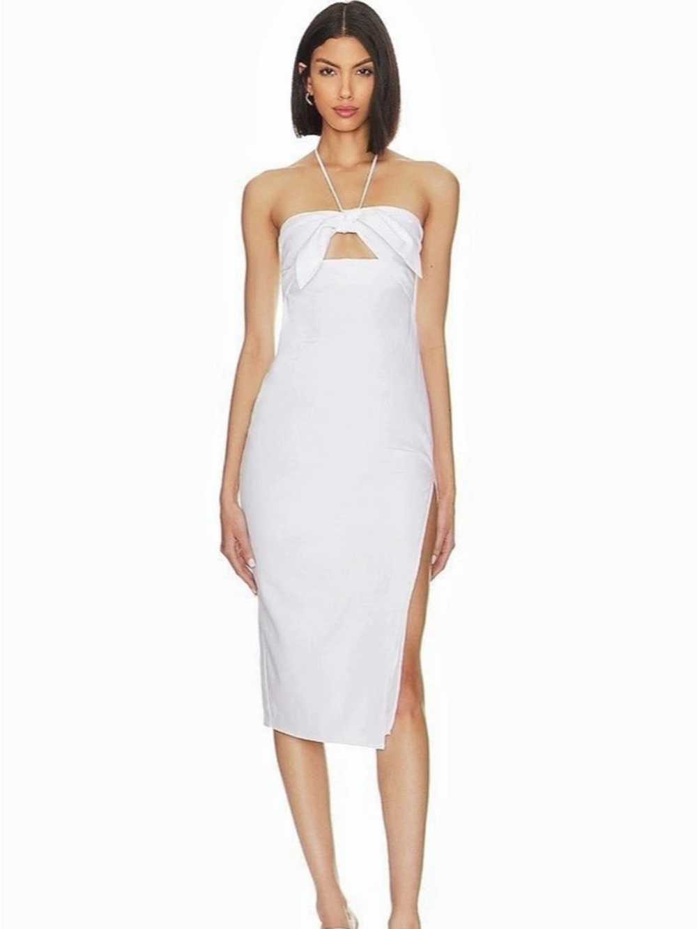 MAJORELLE Knot-Front Cutout Halter Midi Dress White